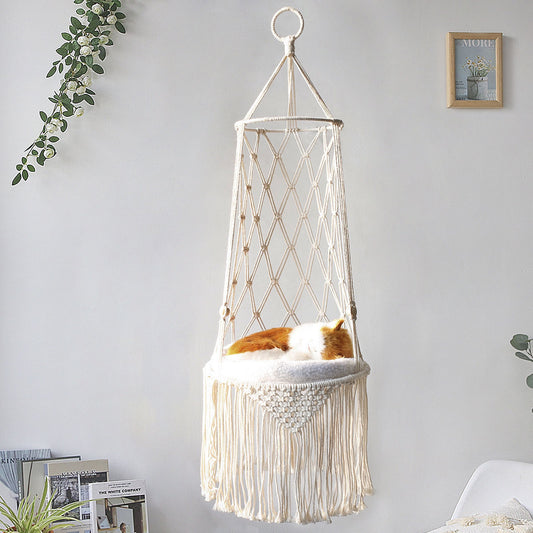 Hamac Suspendu en Macramé pour Chat – Lit Design et Confortable