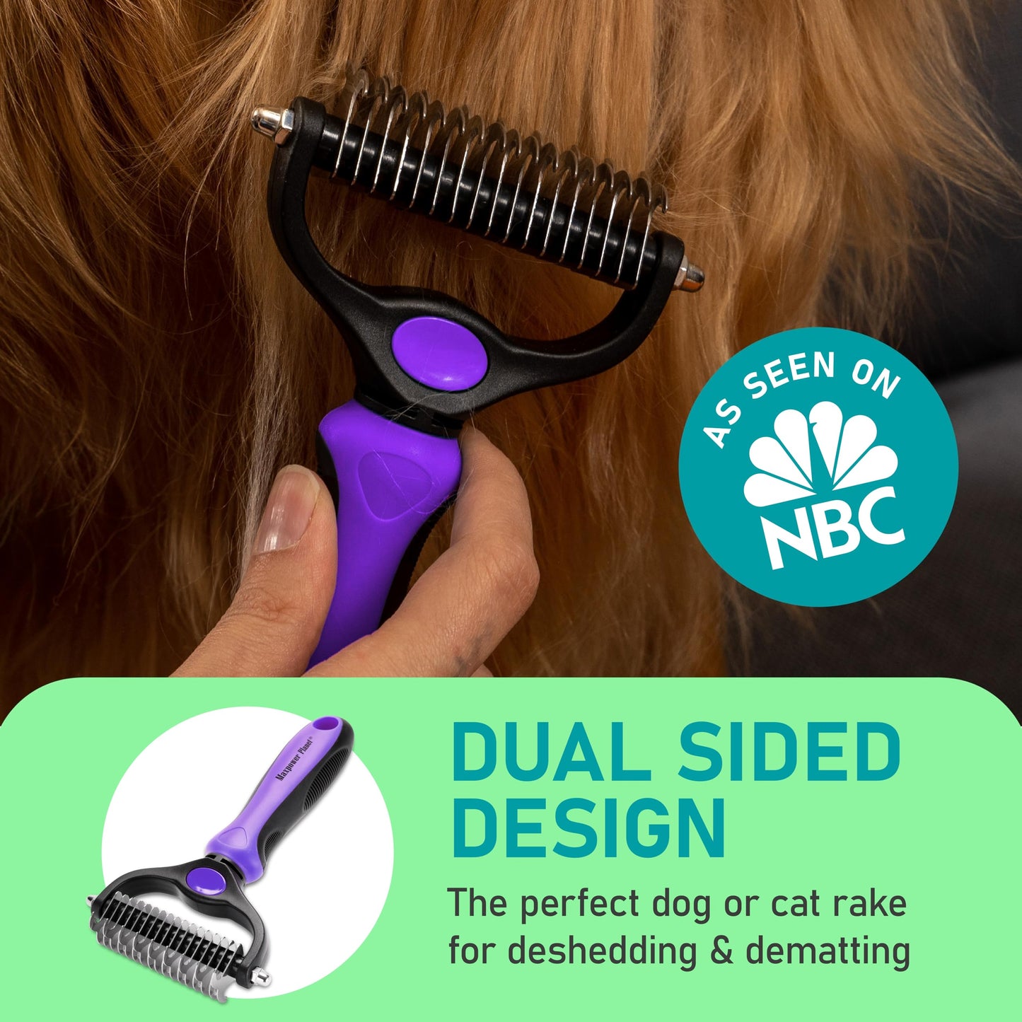 Brosse de Toilettage Maxpower Planet pour Animaux – Double Face Démêlante et Anti-Mue (Bleu, Grande Taille)