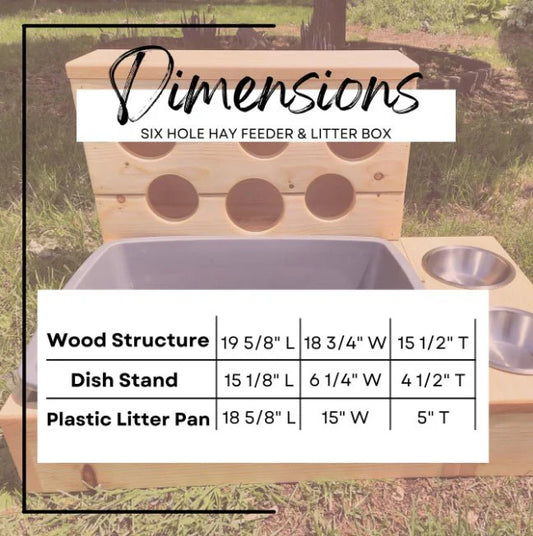 Combo mangeoire à foin 6 trous et bac à litière en bois pour lapins