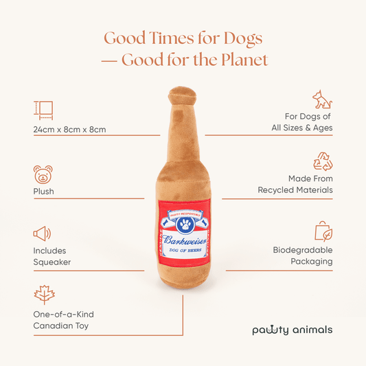 Jouet pour Chien « Barkweiser » – Peluche Bière avec Couineur | Jouet Canadien Écolo