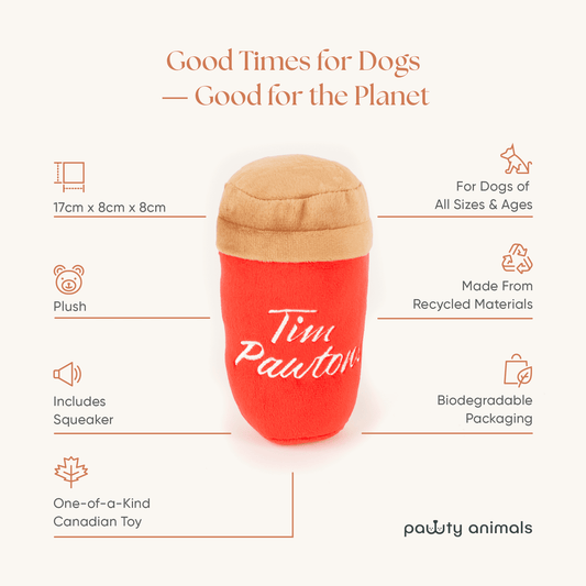 Jouet pour Chien « Tim Pawtons » – Peluche Caféinée avec Couineur | Jouet Canadien Écologique