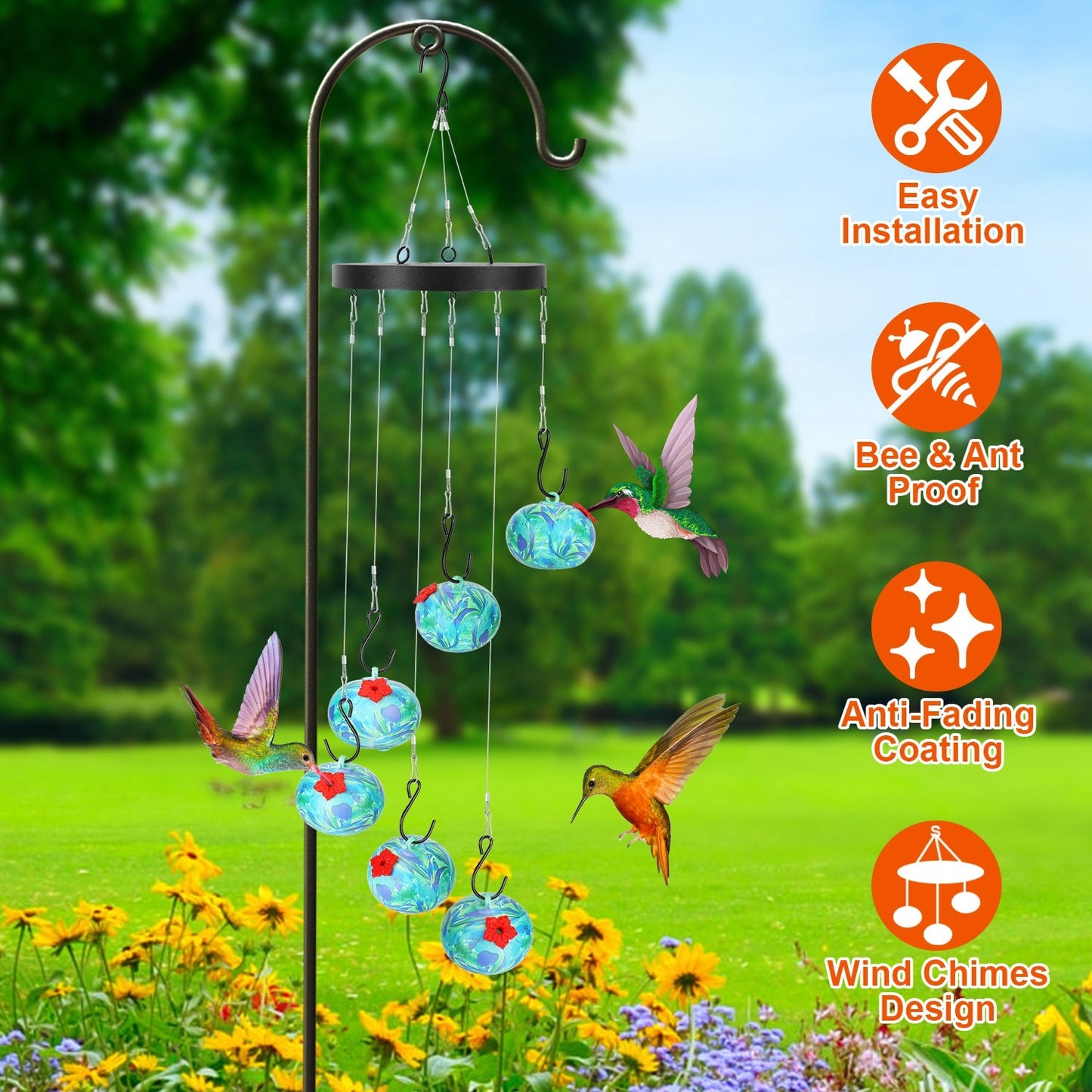 Carillon Éolien Mangeoire Colibri – Anti-Fourmis & Abeilles, Suspendue pour Extérieur