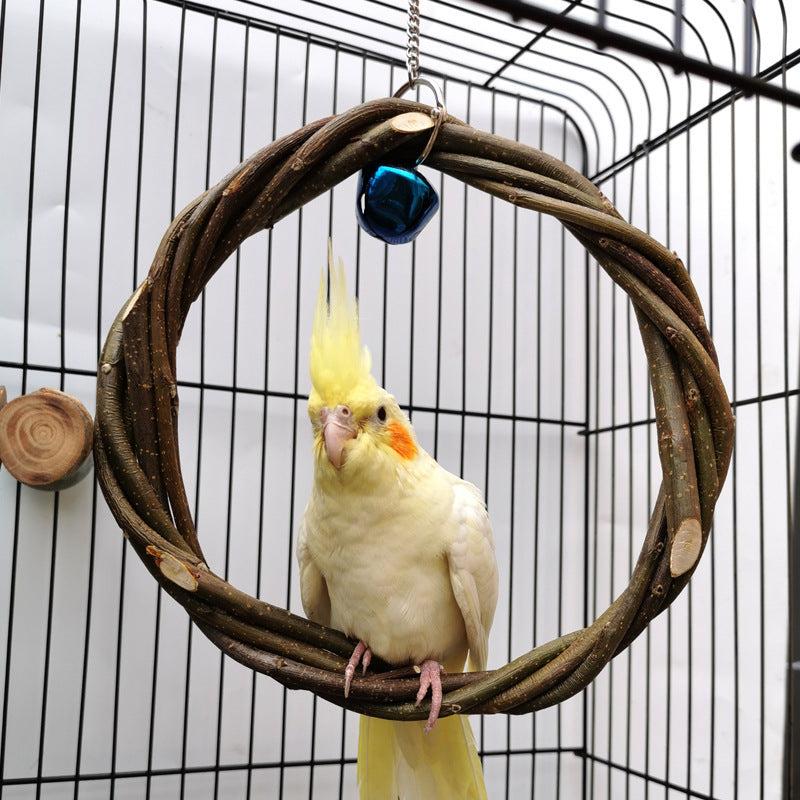 Anneau tressé en bois de pommier pour oiseaux – Jouet suspendu naturel à mâcher et perchoir décoratif