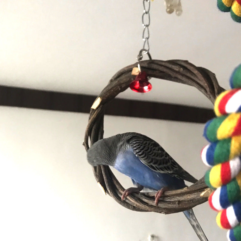 Anneau tressé en bois de pommier pour oiseaux – Jouet suspendu naturel à mâcher et perchoir décoratif