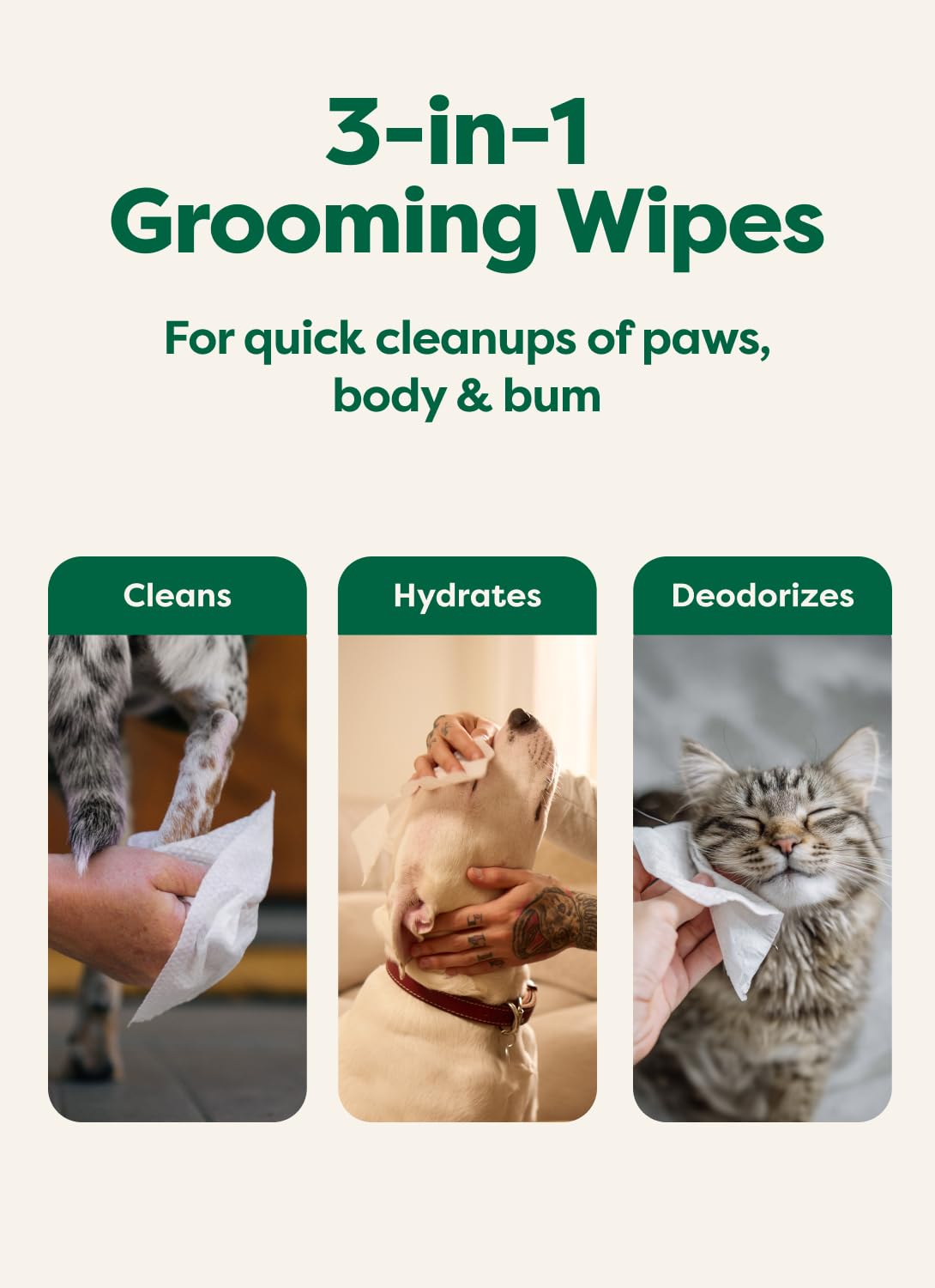 Lingettes Hypoallergéniques pour Chiens et Chats | Nettoyage Doux Sans Rinçage | Hydratantes & Pratiques