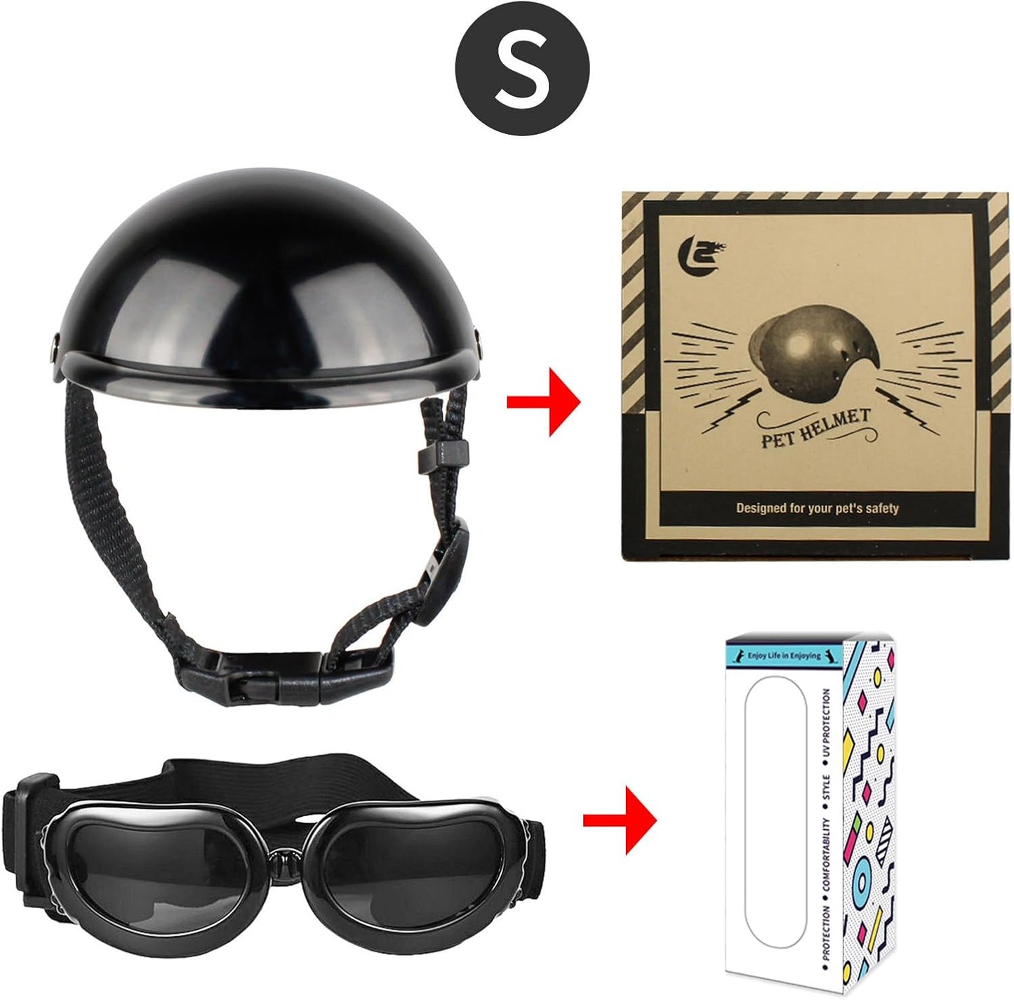 Ensemble Casque et Lunettes de Protection PACIOCEAN pour Petit Chien et Chat – Protection UV Ajustable (Taille S)