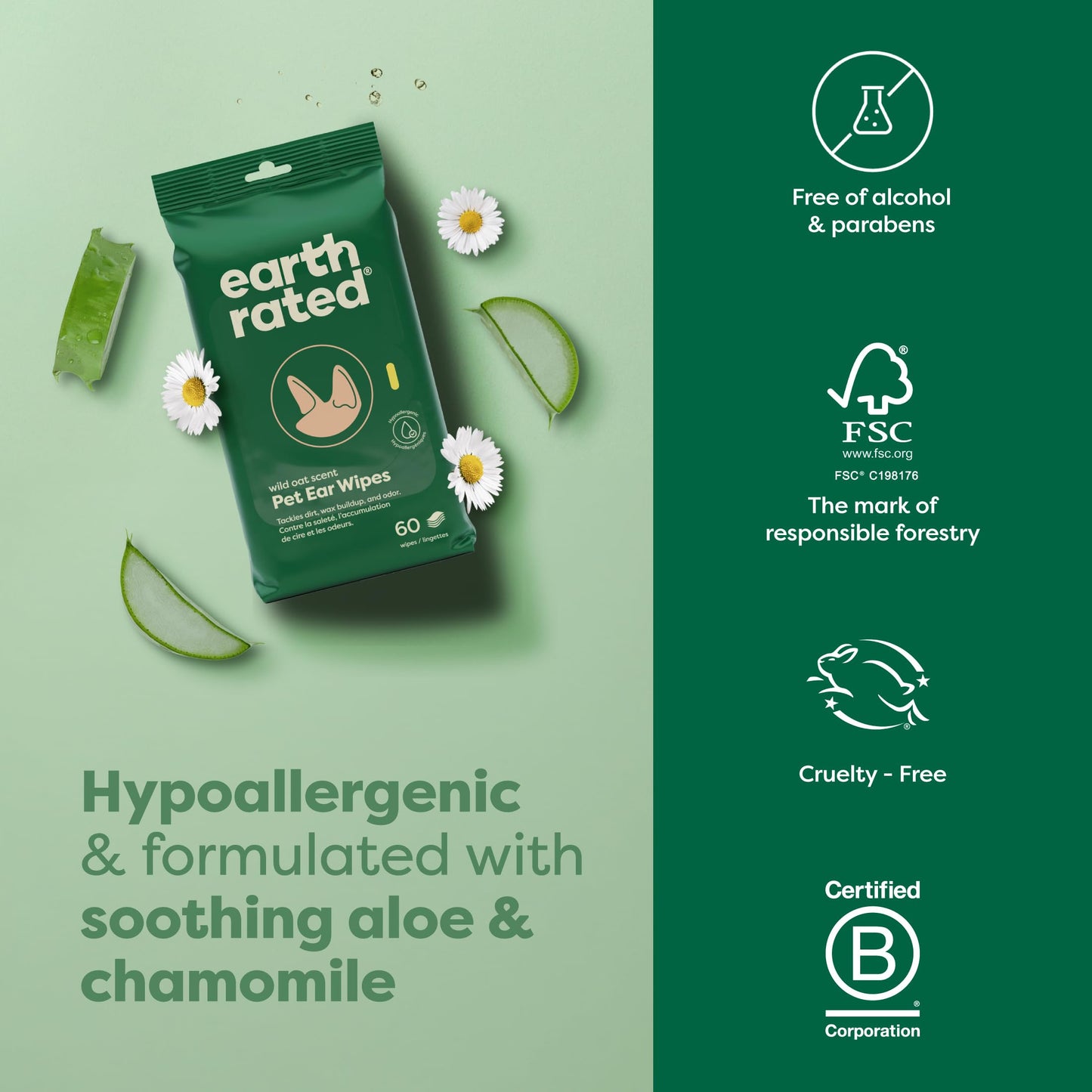 Lingettes Hypoallergéniques pour Chiens et Chats | Nettoyage Doux Sans Rinçage | Hydratantes & Pratiques