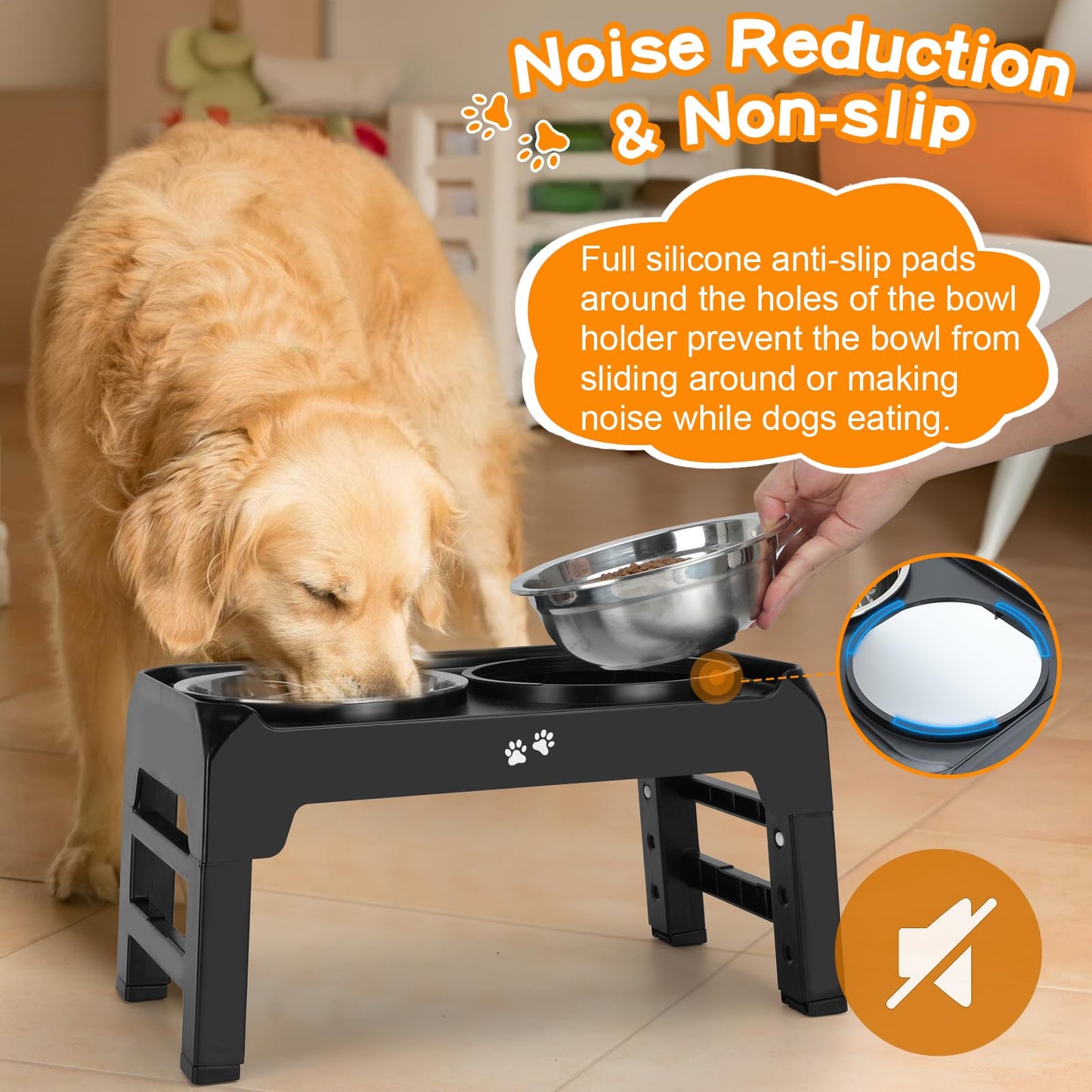 Bol Surélevé Ajustable COMESOON pour Chiens – 4 Hauteurs Réglables avec 2 Bols en Acier Inoxydable de 1,5 L (50 oz)