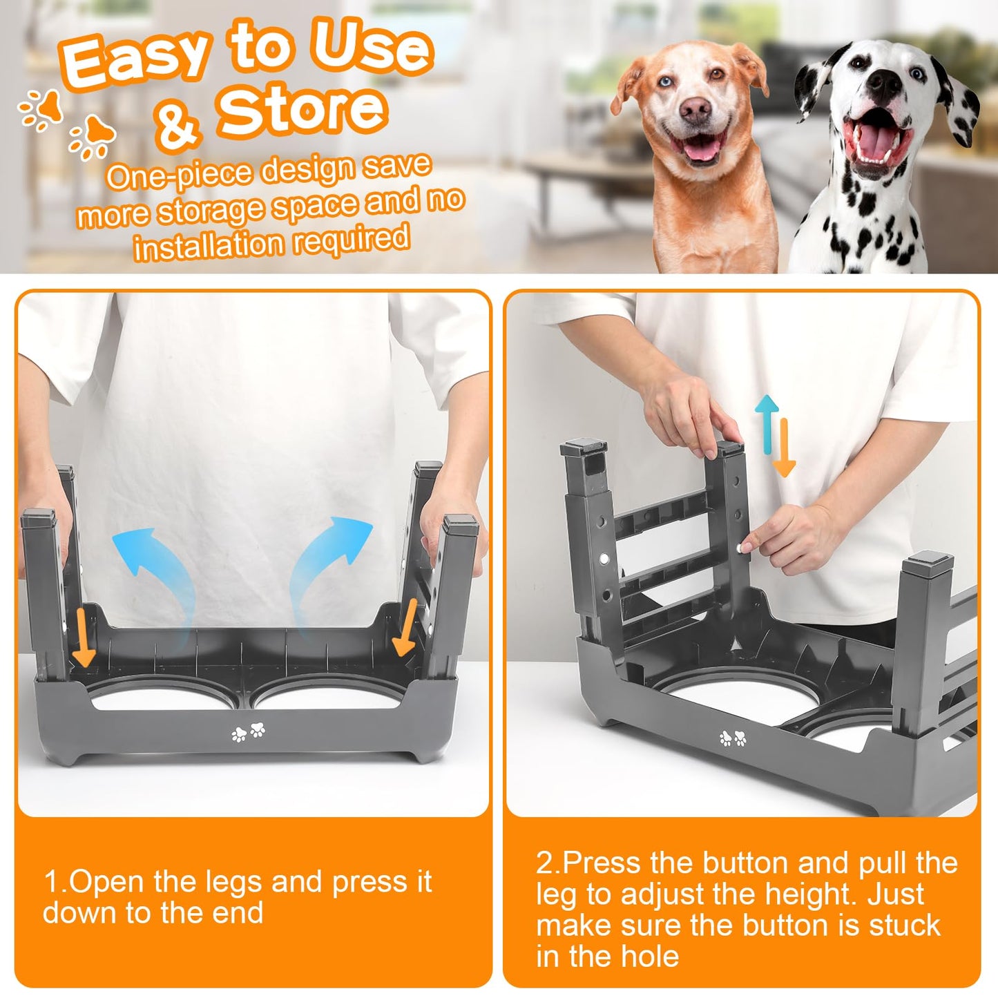 Bol Surélevé Ajustable COMESOON pour Chiens – 4 Hauteurs Réglables avec 2 Bols en Acier Inoxydable de 1,5 L (50 oz)