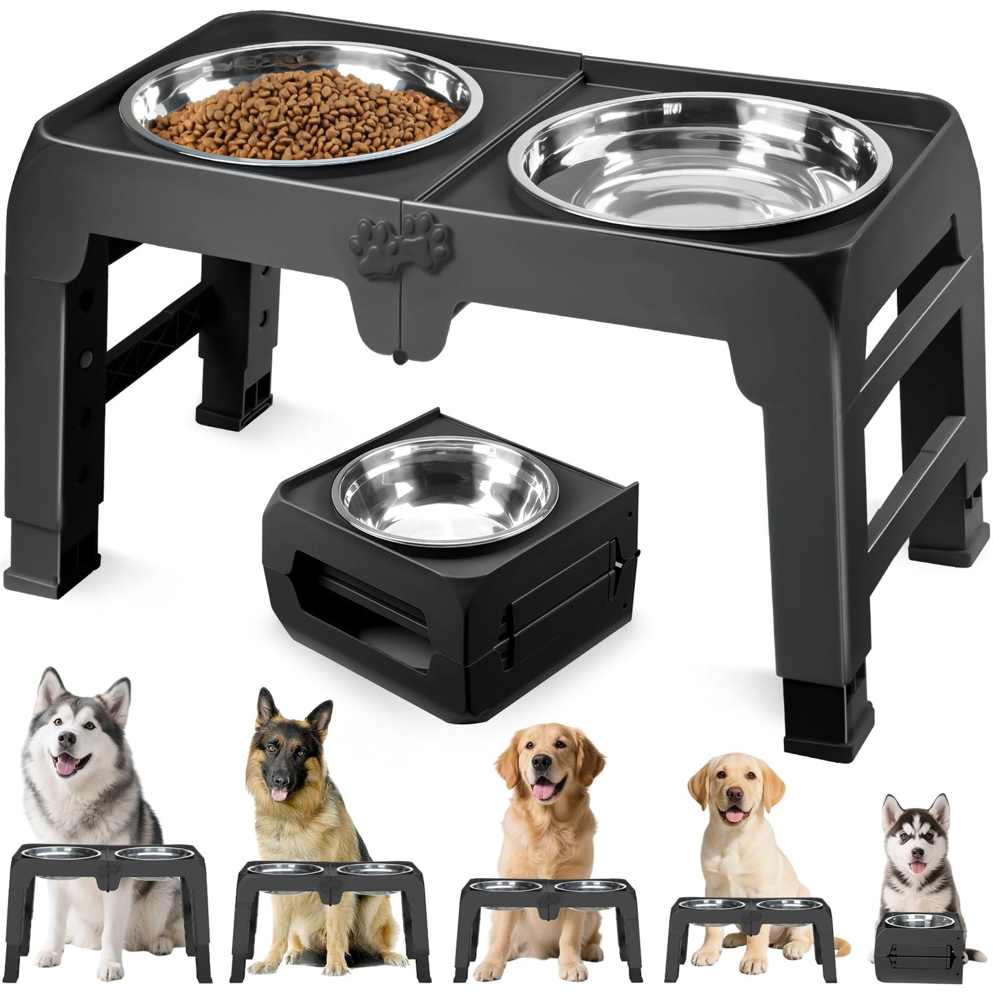 Bol Surélevé Ajustable COMESOON pour Chiens – 4 Hauteurs Réglables avec 2 Bols en Acier Inoxydable de 1,5 L (50 oz)