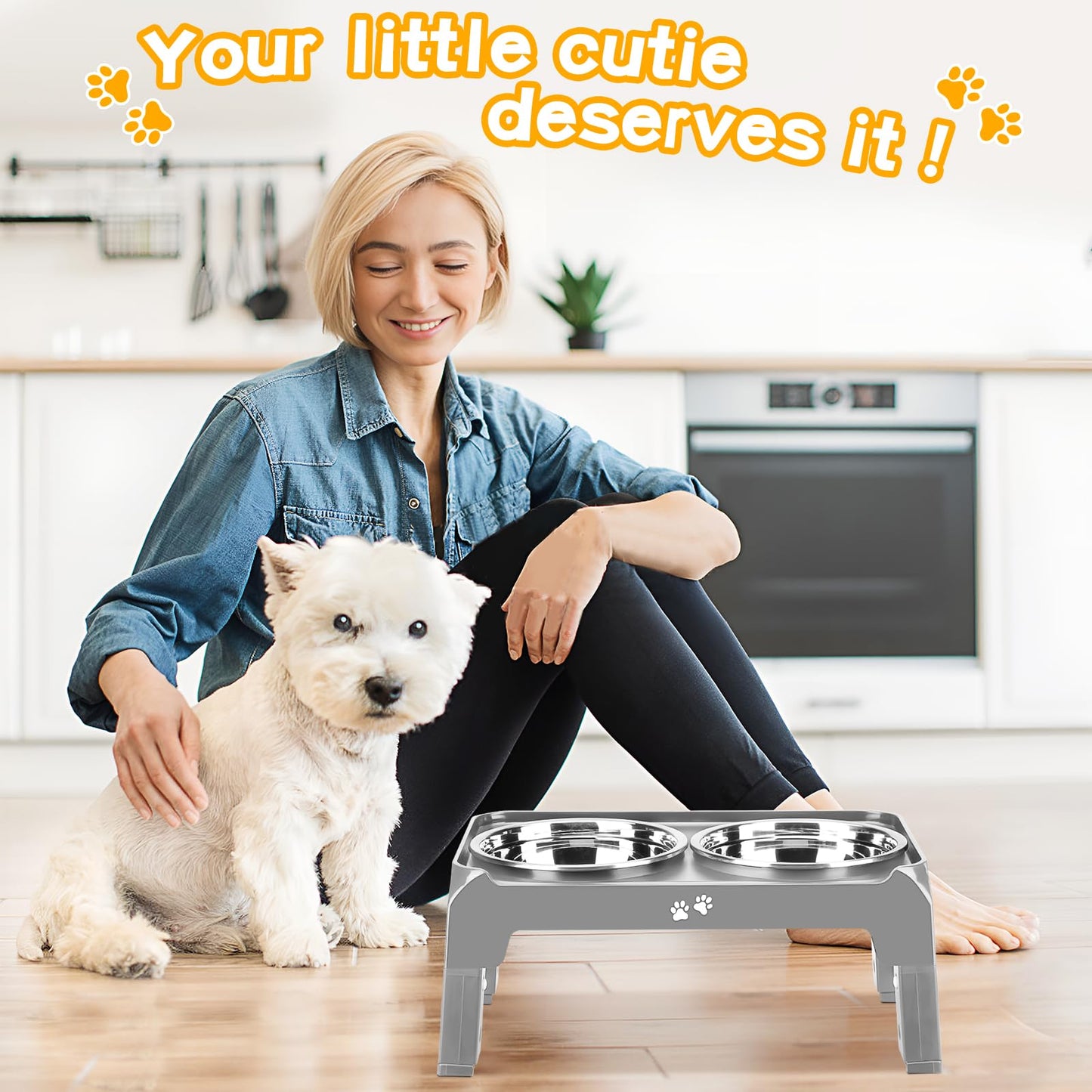Bol Surélevé Ajustable COMESOON pour Chiens – 4 Hauteurs Réglables avec 2 Bols en Acier Inoxydable de 1,5 L (50 oz)