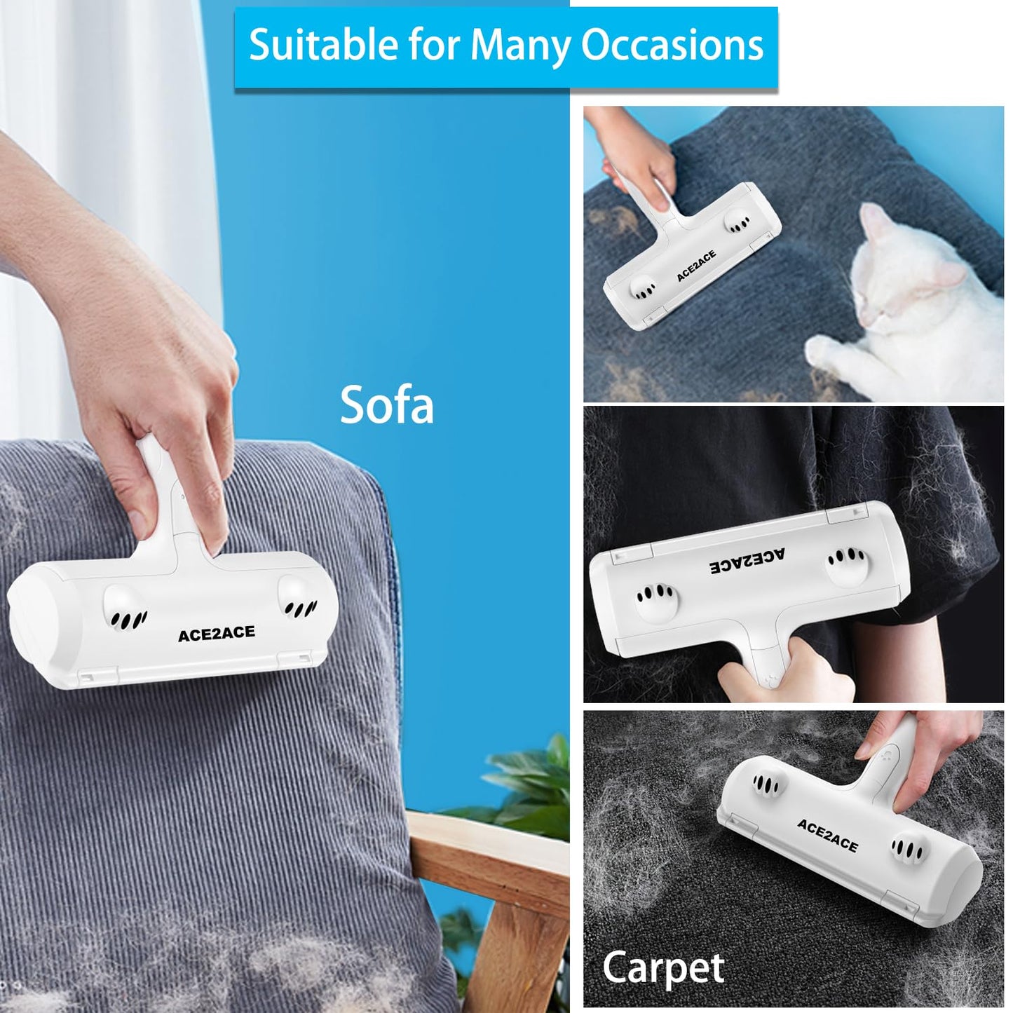 Rouleau Anti-Poils Réutilisable ACE2ACE | Nettoyage Automatique pour Chiens et Chats | Meubles & Tapis