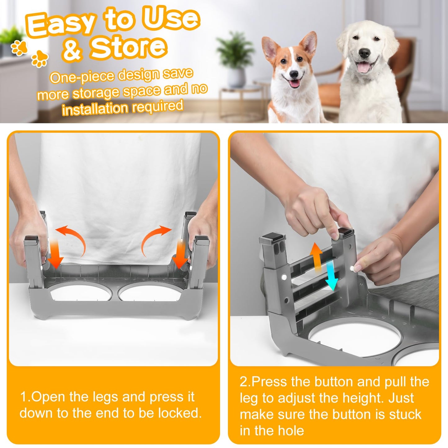 Bol Surélevé Ajustable COMESOON pour Chiens – 4 Hauteurs Réglables avec 2 Bols en Acier Inoxydable de 1,5 L (50 oz)