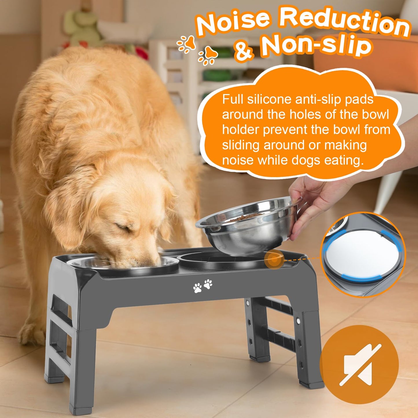 Bol Surélevé Ajustable COMESOON pour Chiens – 4 Hauteurs Réglables avec 2 Bols en Acier Inoxydable de 1,5 L (50 oz)