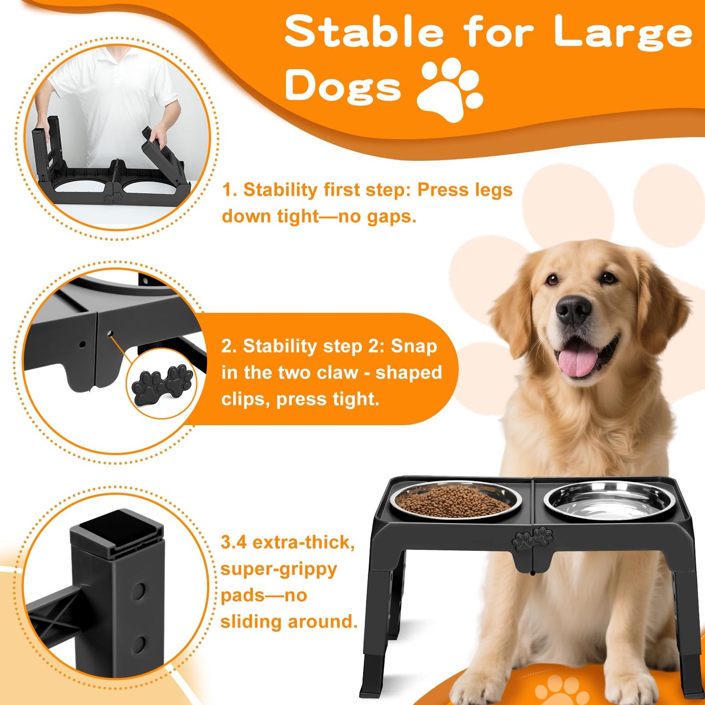 Bol Surélevé Ajustable COMESOON pour Chiens – 4 Hauteurs Réglables avec 2 Bols en Acier Inoxydable de 1,5 L (50 oz)