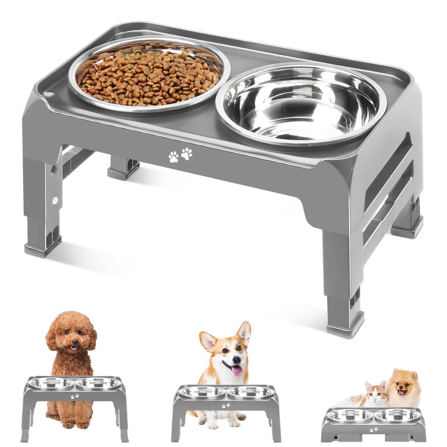 Bol Surélevé Ajustable COMESOON pour Chiens – 4 Hauteurs Réglables avec 2 Bols en Acier Inoxydable de 1,5 L (50 oz)