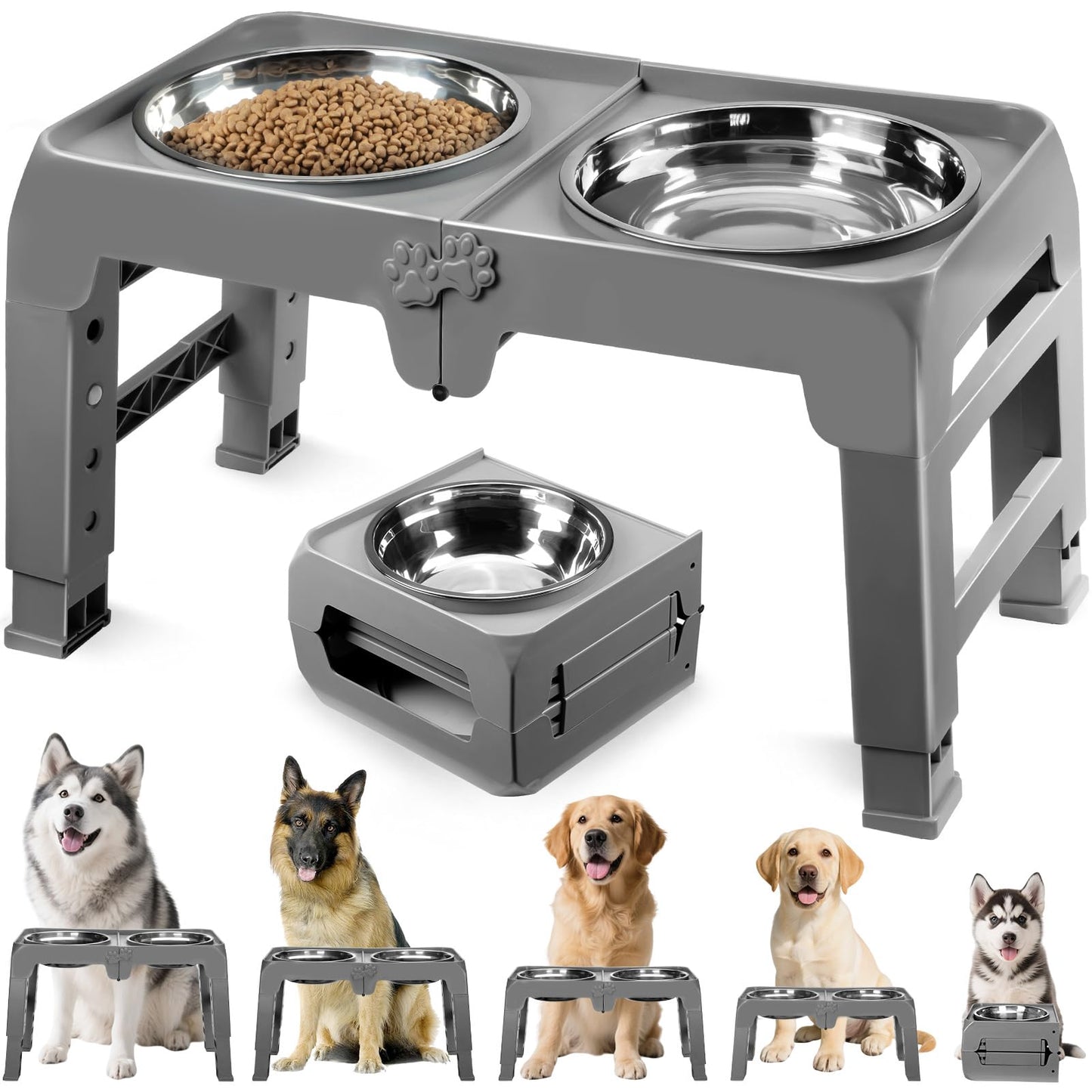 Bol Surélevé Ajustable COMESOON pour Chiens – 4 Hauteurs Réglables avec 2 Bols en Acier Inoxydable de 1,5 L (50 oz)