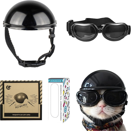 Ensemble Casque et Lunettes de Protection PACIOCEAN pour Petit Chien et Chat – Protection UV Ajustable (Taille S)