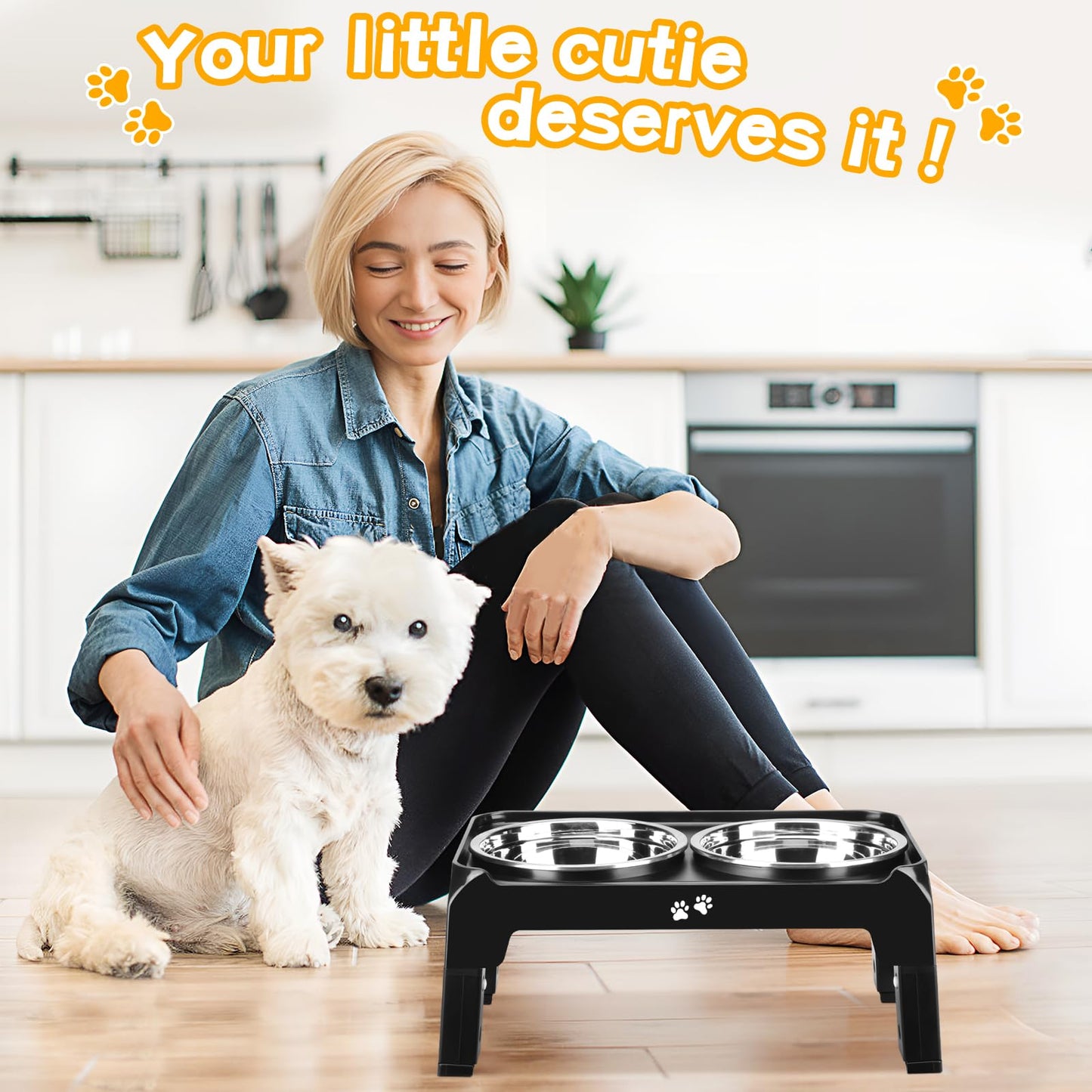 Bol Surélevé Ajustable COMESOON pour Chiens – 4 Hauteurs Réglables avec 2 Bols en Acier Inoxydable de 1,5 L (50 oz)