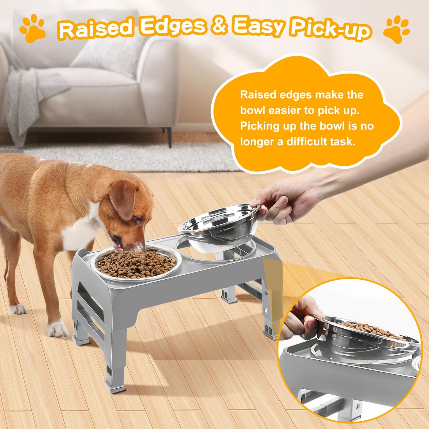 Bol Surélevé Ajustable COMESOON pour Chiens – 4 Hauteurs Réglables avec 2 Bols en Acier Inoxydable de 1,5 L (50 oz)