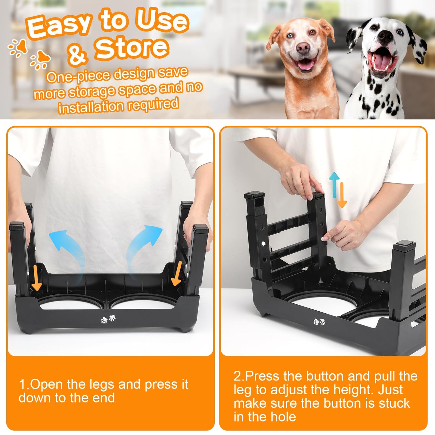 Bol Surélevé Ajustable COMESOON pour Chiens – 4 Hauteurs Réglables avec 2 Bols en Acier Inoxydable de 1,5 L (50 oz)