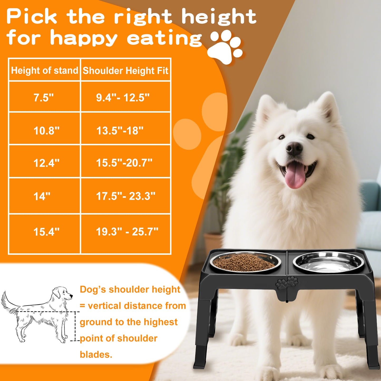 Bol Surélevé Ajustable COMESOON pour Chiens – 4 Hauteurs Réglables avec 2 Bols en Acier Inoxydable de 1,5 L (50 oz)
