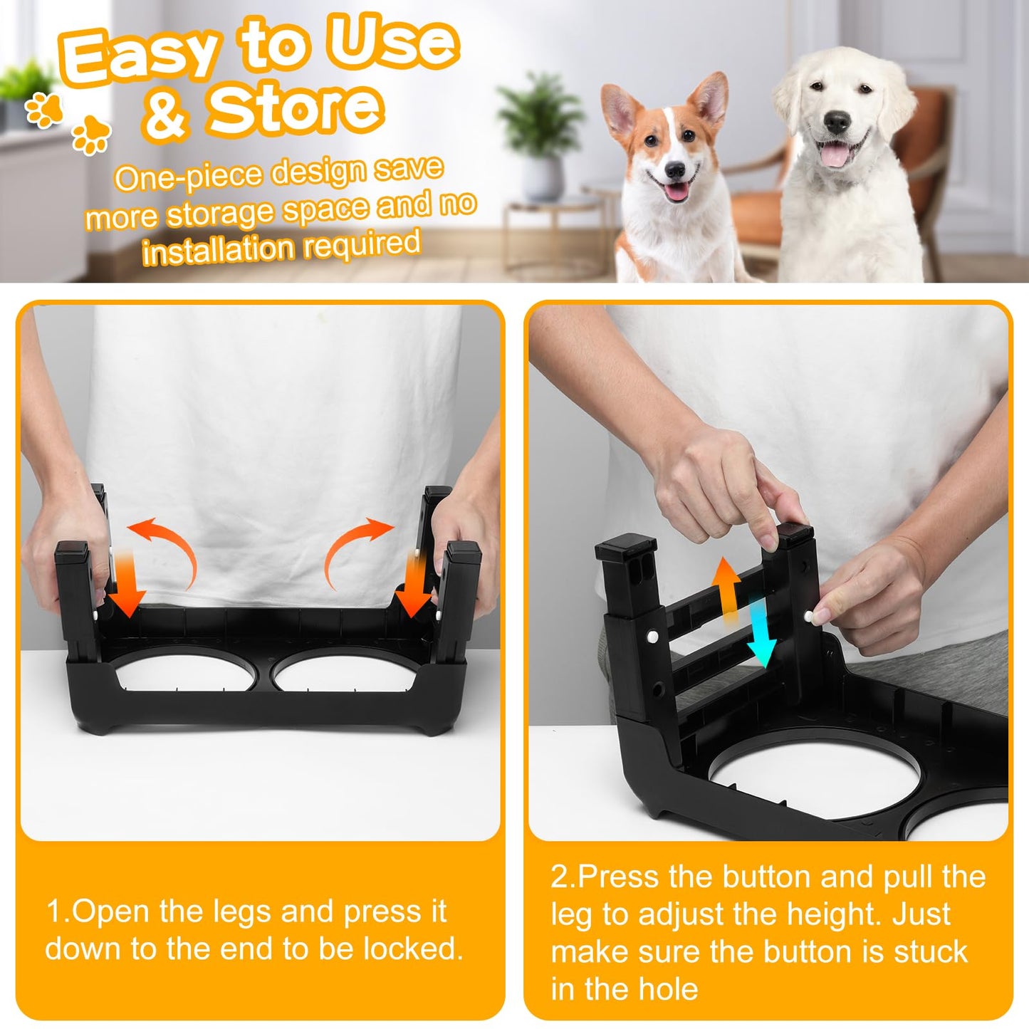 Bol Surélevé Ajustable COMESOON pour Chiens – 4 Hauteurs Réglables avec 2 Bols en Acier Inoxydable de 1,5 L (50 oz)