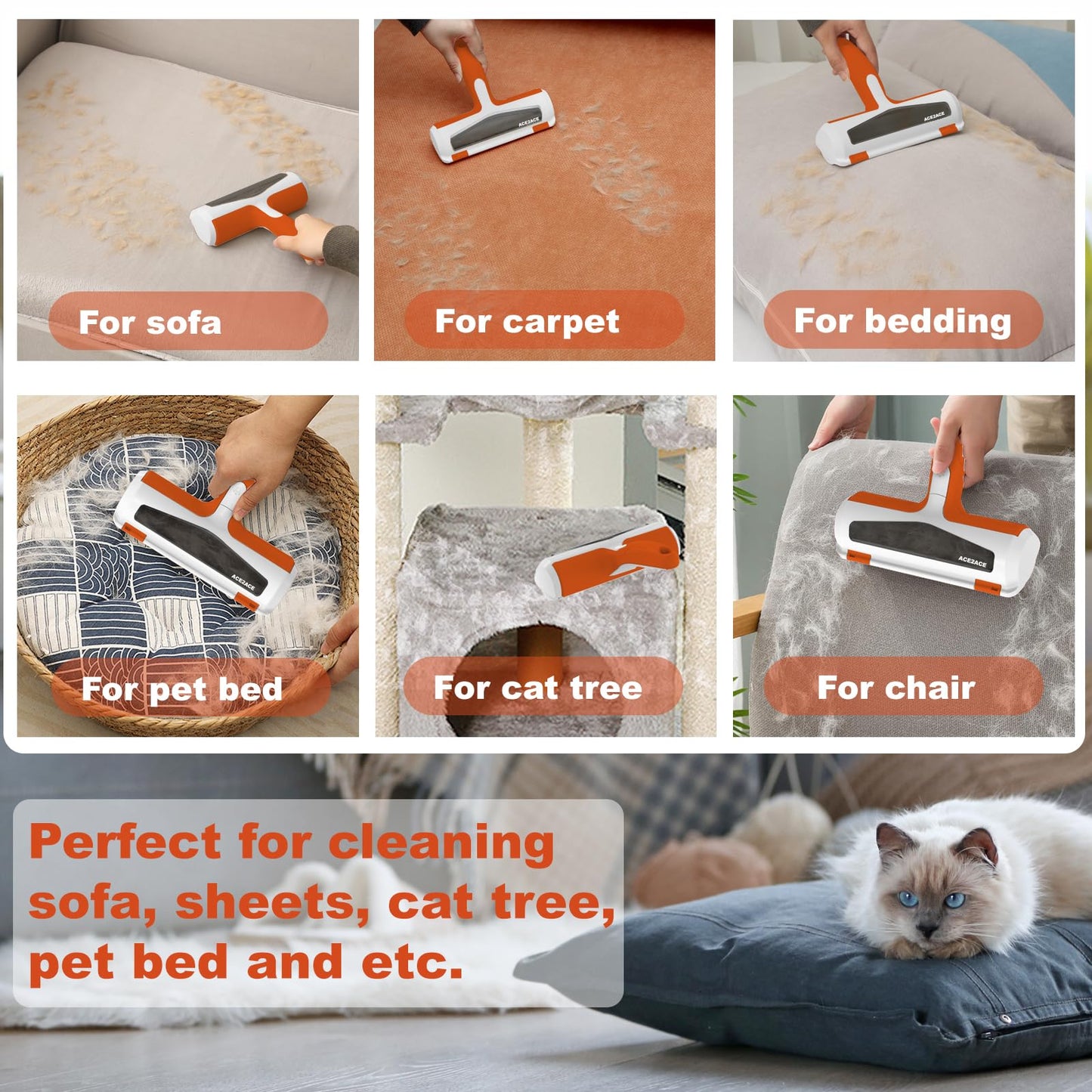 Rouleau Anti-Poils Réutilisable ACE2ACE | Nettoyage Automatique pour Chiens et Chats | Meubles & Tapis
