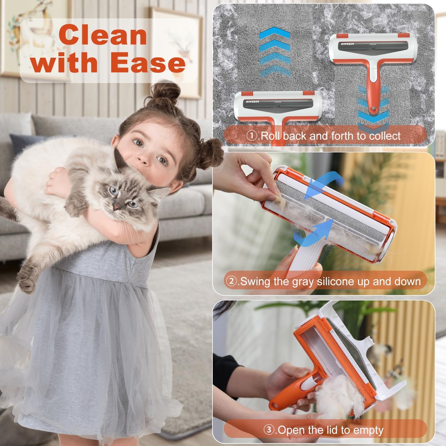 Rouleau Anti-Poils Réutilisable ACE2ACE | Nettoyage Automatique pour Chiens et Chats | Meubles & Tapis
