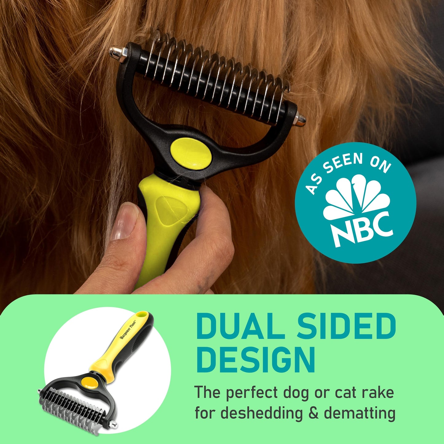 Brosse de Toilettage Maxpower Planet pour Animaux – Double Face Démêlante et Anti-Mue (Bleu, Grande Taille)