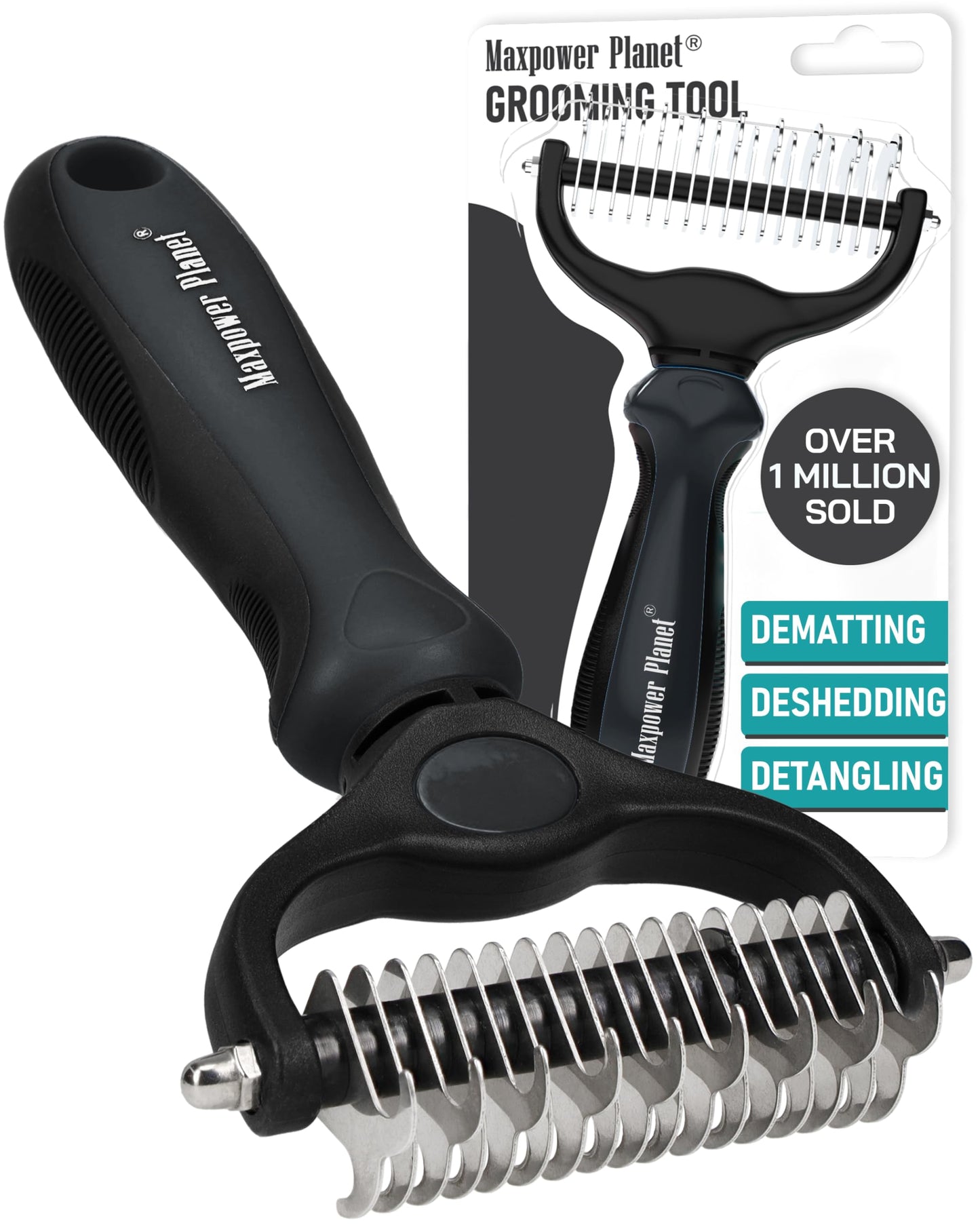 Brosse de Toilettage Maxpower Planet pour Animaux – Double Face Démêlante et Anti-Mue (Bleu, Grande Taille)