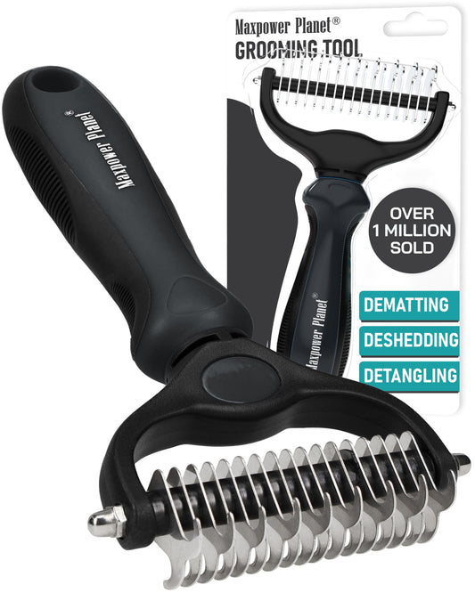 Brosse de Toilettage Maxpower Planet pour Animaux – Double Face Démêlante et Anti-Mue (Bleu, Grande Taille)