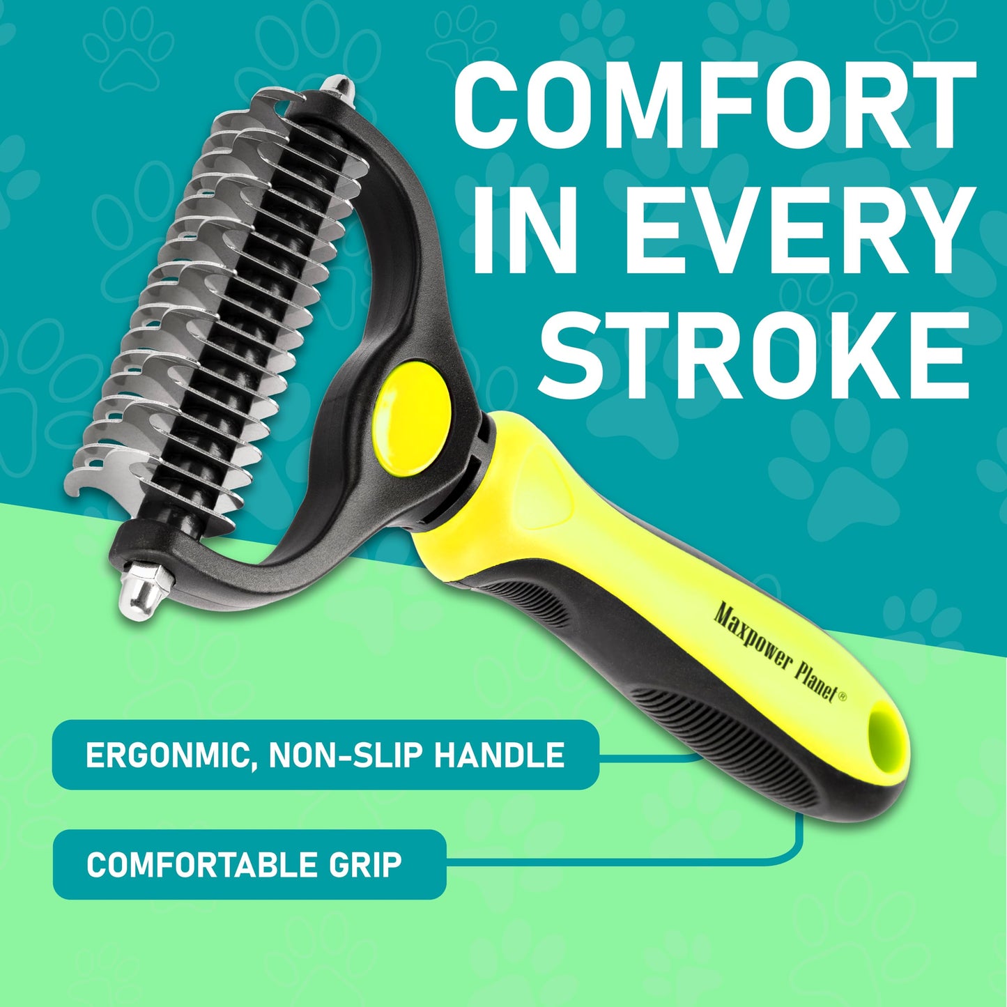 Brosse de Toilettage Maxpower Planet pour Animaux – Double Face Démêlante et Anti-Mue (Bleu, Grande Taille)