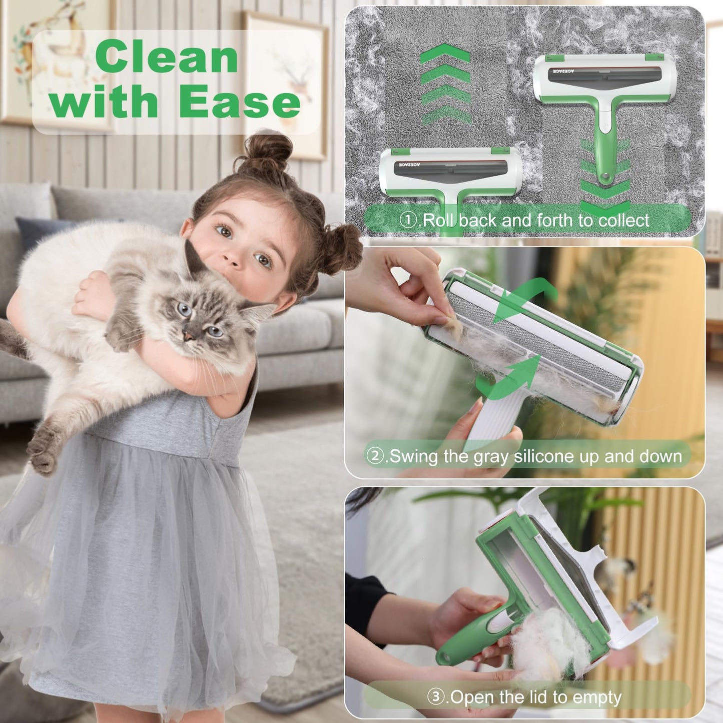 Rouleau Anti-Poils Réutilisable ACE2ACE | Nettoyage Automatique pour Chiens et Chats | Meubles & Tapis