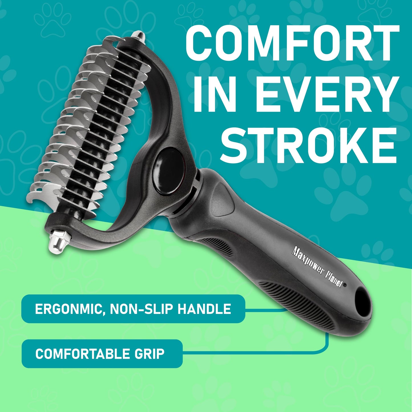 Brosse de Toilettage Maxpower Planet pour Animaux – Double Face Démêlante et Anti-Mue (Bleu, Grande Taille)