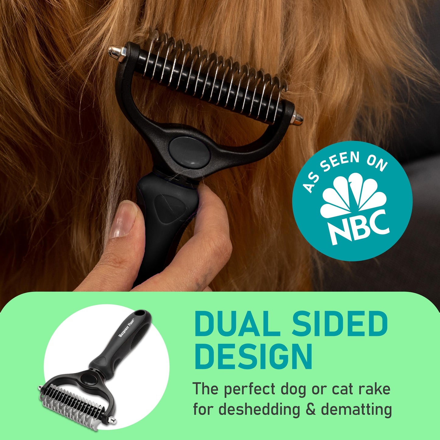 Brosse de Toilettage Maxpower Planet pour Animaux – Double Face Démêlante et Anti-Mue (Bleu, Grande Taille)