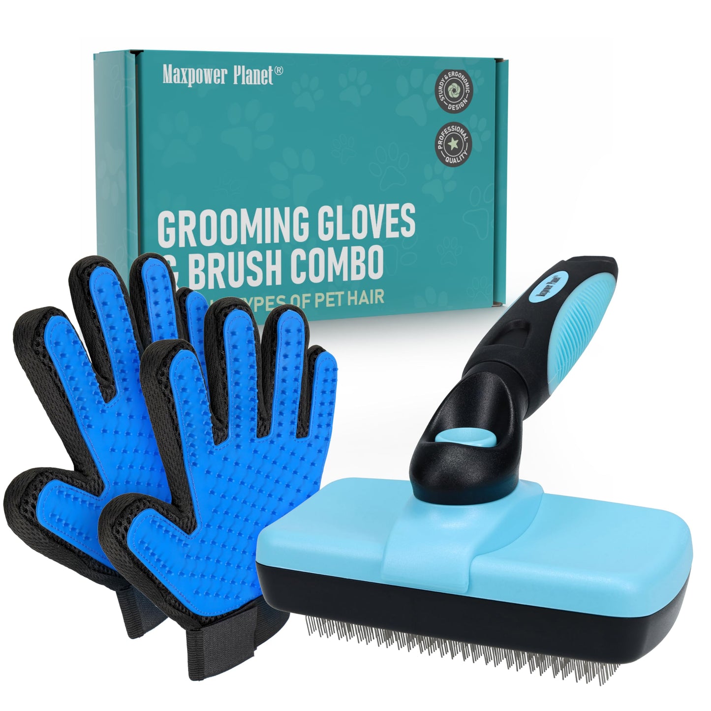 Brosse de Toilettage Maxpower Planet pour Animaux – Double Face Démêlante et Anti-Mue (Bleu, Grande Taille)