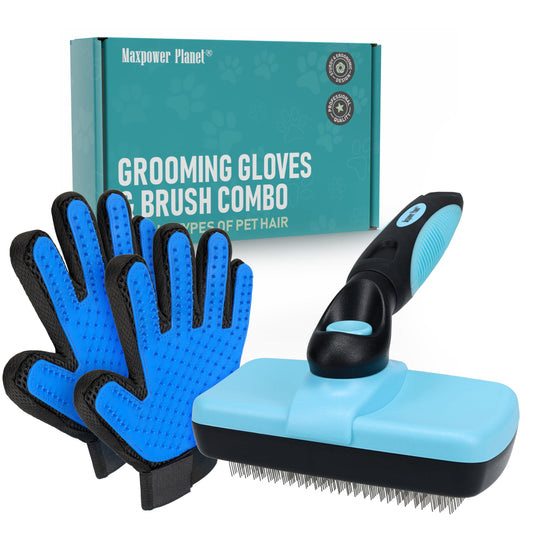 Brosse de Toilettage Maxpower Planet pour Animaux – Double Face Démêlante et Anti-Mue (Bleu, Grande Taille)