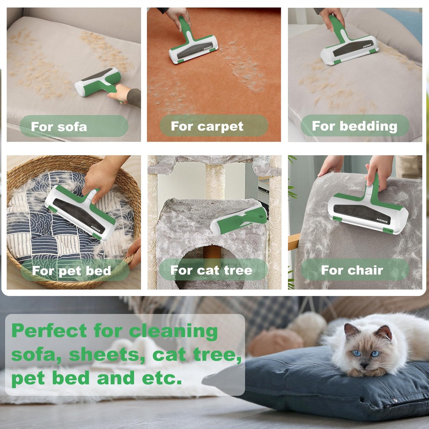 Rouleau Anti-Poils Réutilisable ACE2ACE | Nettoyage Automatique pour Chiens et Chats | Meubles & Tapis