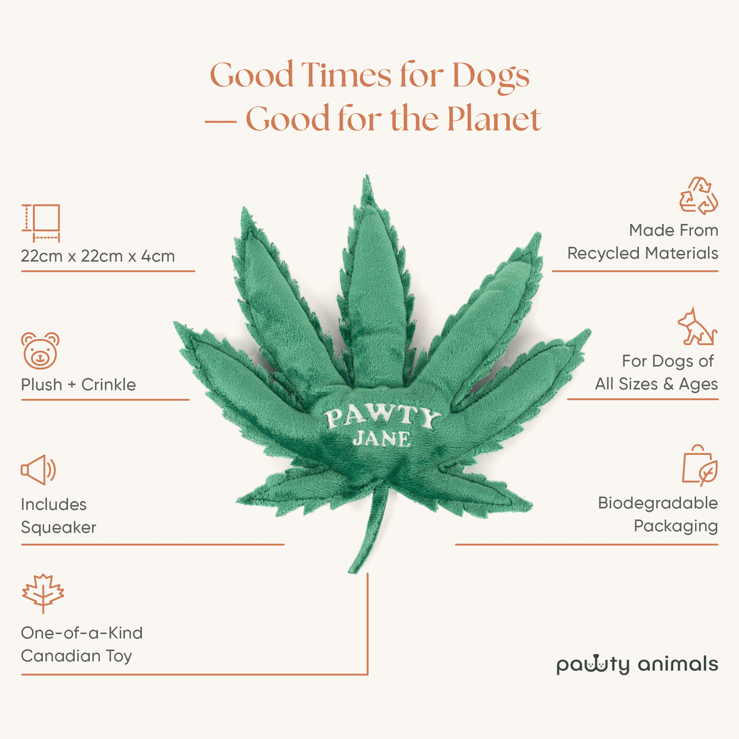 Jouet pour Chien « Pawty Jane » – Peluche Crépîtante & Couineur | Jouet Canadien Écolo Inspiré Snoop