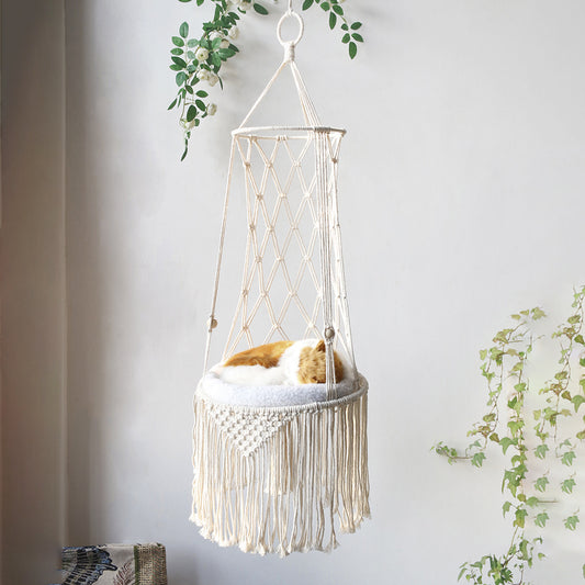 Hamac Suspendu en Macramé pour Chat – Lit Design et Confortable